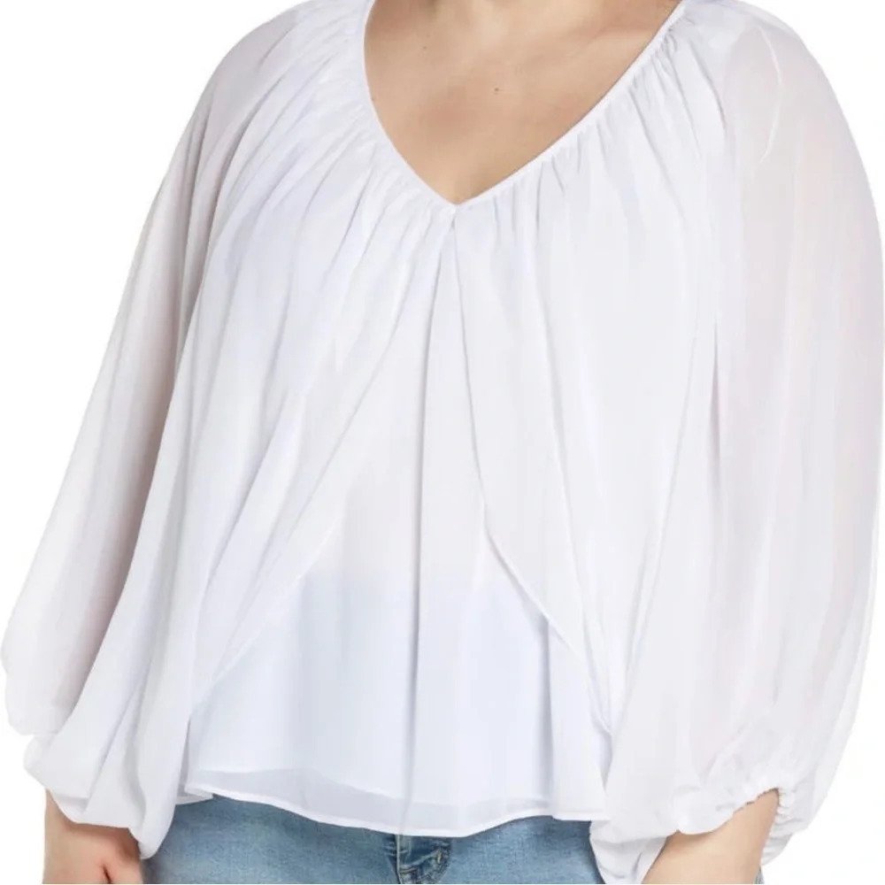 Vince Camuto Breezy Summery White Chiffon Top - 1X